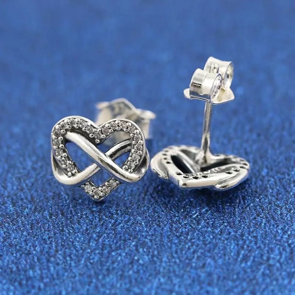 1pair Pandora Micro Dia Encrusted Eternal Love Pins Earrings Studs